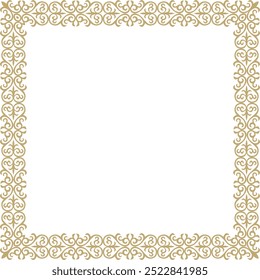 Vector golden square Kazakh national ornament. Ethnic pattern of the peoples of the Great Steppe,
