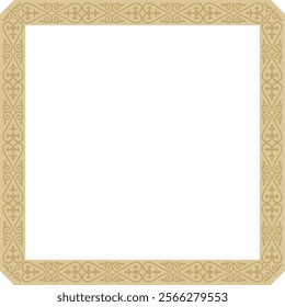 Vector golden square Kazakh national ornament. Ethnic pattern of the peoples of the Great Steppe,
