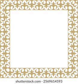 Vector golden square Kazakh national ornament. Ethnic pattern of the peoples of the Great Steppe,
