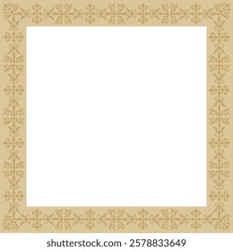 Vector golden square Kazakh national ornament. Ethnic pattern of the peoples of the Great Steppe,
