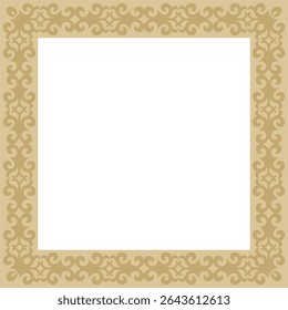 Vector golden square Kazakh national ornament. Ethnic pattern of the peoples of the Great Steppe,
