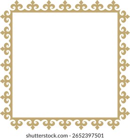 Vetor quadrado dourado Cazaque ornamento nacional. Padrão étnico dos povos da Grande Estepe,
