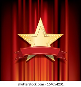 Vector Golden Star With Blank Banner