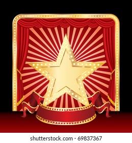 vector golden star with blank banner on stage