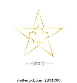 The Vector Golden Star with Canadian maple Leaf on white background