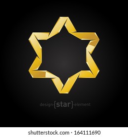 The vector golden star of David on black background