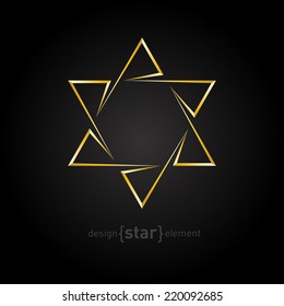 The vector golden star of David on black background