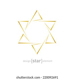 The vector golden star of David on white background