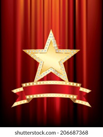 vector golden star with diamonds and blank bulb banner 