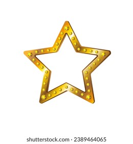 Vector golden star with gems on white background. Symbol of customer satisfaction review service, best quality ranking icon.