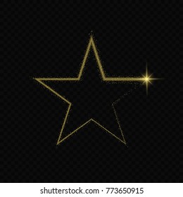 Vector golden star with lights effects. Shining  banner. Isolated on black transparent background.