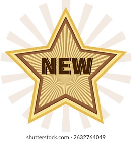 Etiqueta de producto de la insignia de la insignia de la promoción del Anuncio de la etiqueta NUEVA de la estrella de oro del Vector, estrella de la venta