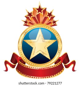 vector golden star on the blue medallion and blank cinema banner