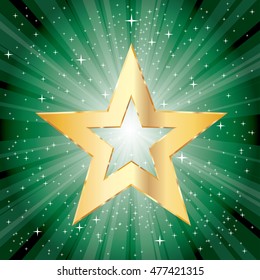 vector golden star on green star burst