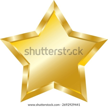Vector golden star with a shiny metallic 3D effect. A gold symbol of success, achievement, or award. Perfect for certificates, medals, festive design, icons, or rating elements.