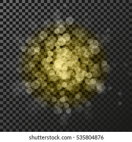 Vector golden star symbol on the dark background - glitter snowflake, transparency stellar flare. Shining reflection.
