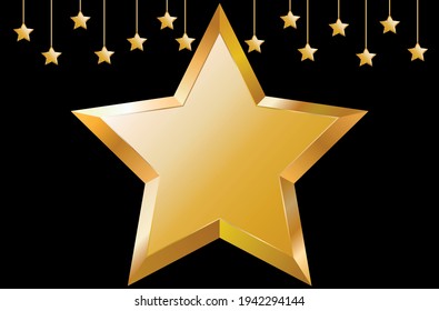 vector golden stars. flat image of a bright yellow star on a black background. abstract background with stars	