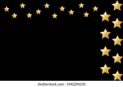 vector golden stars. flat image of a bright yellow star on a black background. abstract background with stars	