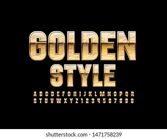 Tipo de letra superior del estilo de oro del vector. Letras y números de alfabetos de lujo