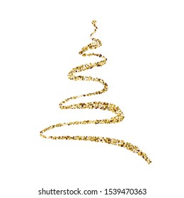 Vector golden stylized scribbled Christmas tree logo. Doodle hand drawn xmas element of design for greeting card, banner, poster
