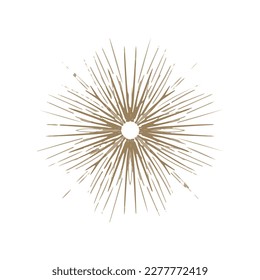 Vector golden sun in boho style. Abstract illustration of the sunrise hand-drawn in one line.. Celestial body, isoteric star, zodiac signs.