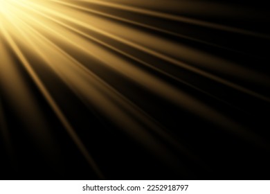 Vector golden sun light effect. Glowing sunrays on black background. Stock royalty free vector Vektor Stok