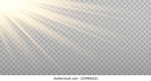 Vector golden sun light effect. Glowing sunrays on transparent background. Stock royalty free vector