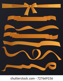 Vector Golden tapes ribbons set on the black background.