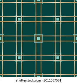Vector golden teal check green seamless pattern