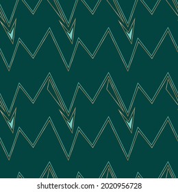 Vector golden teal chevrons dark seamless pattern