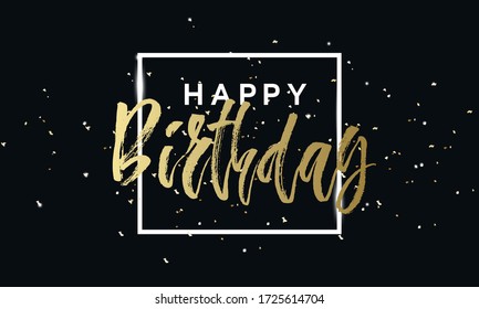 Vector golden text on black background. Happy birthday to you lettering for invitation and greeting card, prints and posters. Hand drawn inscription, calligraphic design