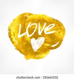 Vector golden text on black background. Love lettering for invitation and greeting card, prints and posters. Hand drawn inscription, calligraphic design