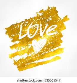 Vector golden text on black background. Love lettering for invitation and greeting card, prints and posters. Hand drawn inscription, calligraphic design
