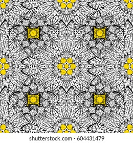 Vector golden textile print. Floral tiles. Islamic design. Pattern oriental ornament. Golden pattern on yellow background with golden elements.