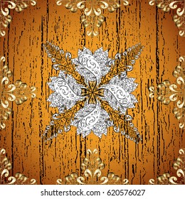 Vector golden textile print. Golden pattern on background with golden elements. Islamic design. Floral tiles. Pattern oriental ornament.