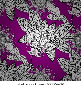 Vector golden textile print. Seamless pattern oriental ornament. Golden pattern on magenta background with golden elements. Floral tiles. Islamic design.