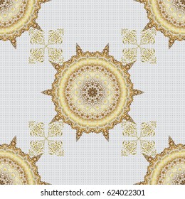 Vector golden texture, gold lines and grids seamless pattern, curved metal, foil background with 3D visual effects on a gray background.