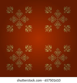 Vector golden texture, gold lines and grids seamless pattern, curved metal, foil background with 3D visual effects on a brown background.