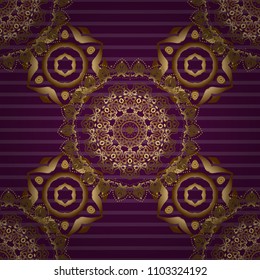 Vector golden texture. Vector seamless pattern on a purple background. Geometric background with rhombus and nodes. Seamless geometric pattern. Golden background. Abstract geometric pattern.