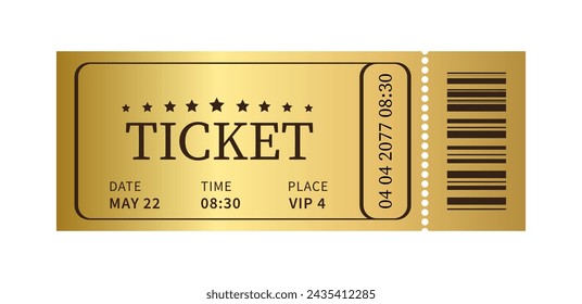 Vector golden ticket isolated on white background