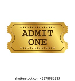 Vector golden ticket template. Admit one.Vector illustration.