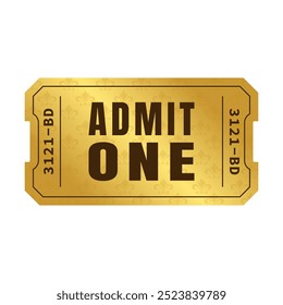 Vector golden ticket template. Admit one. Vector illustration.