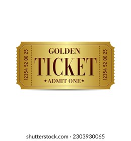 Vector golden ticket template. Cinema, theater,casino, concert, game, party, event, festival gold ticket.Invite ticket for casino club.Vector illustration.