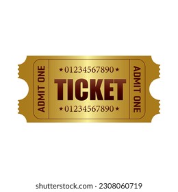 Vector golden ticket template. Cinema, theater,casino, concert, game, party, event, festival gold ticket.Invite ticket for casino club.Vector illustration.