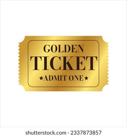 Vector golden ticket template. Cinema, theater,casino, concert, game, party, event, festival gold ticket.Invite ticket for casino club.Vector illustration.