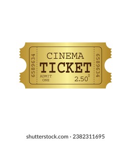 Vector golden ticket template. Cinema ticket. Invite.