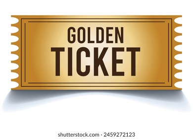 Vector golden ticket template. Cinema, theater, casino, concert, game, party, event, festival gold ticket. Invite ticket for casino club. Vector illustration.