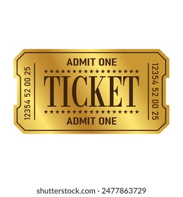 Vector golden ticket template. Cinema, theater,casino, concert, game, party, event, festival. Invite ticket for casino club. Vector illustration.