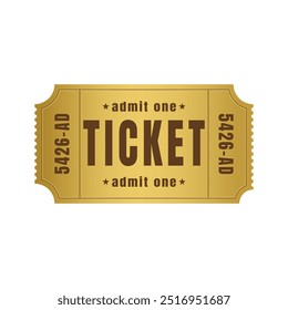 Vector golden ticket template. Cinema, theater,casino, concert, game, party, event, festival gold ticket. Invite ticket for casino club. Vector illustration.