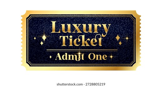 Ingressos dourados vetoriais isolados sobre fundo branco. Cinema, teatro, concerto, jogo, festa, evento, festival, ingresso preto e ouro.